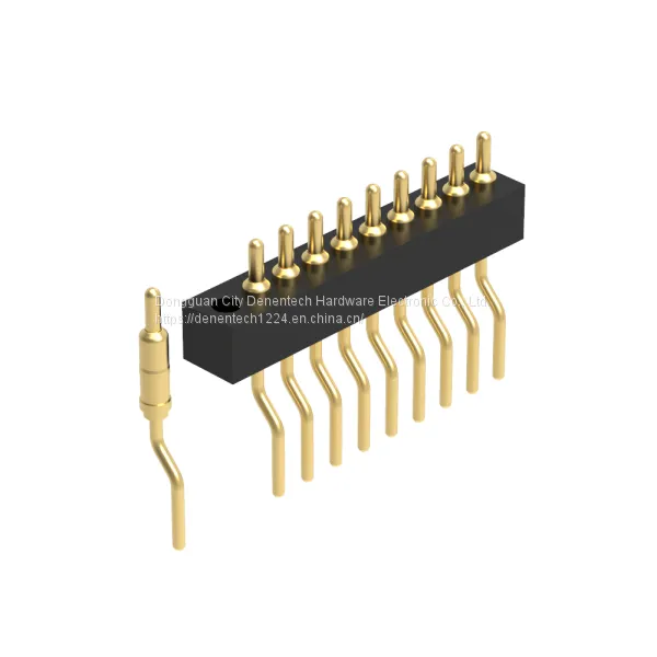 Dnenlink 1.27mm Pitch Single Row H4.0mm Concave Contact Right Angle Female Header DIP Type PogoPin Header With Peg