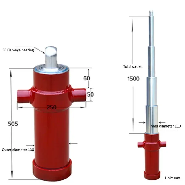 Mini Telescopic Hydraulic Cylinder Micro Ram Short Stroke 2000mm Small Flat Jack for 6 to 12 Ton Dump Tipper Trailer photo-3