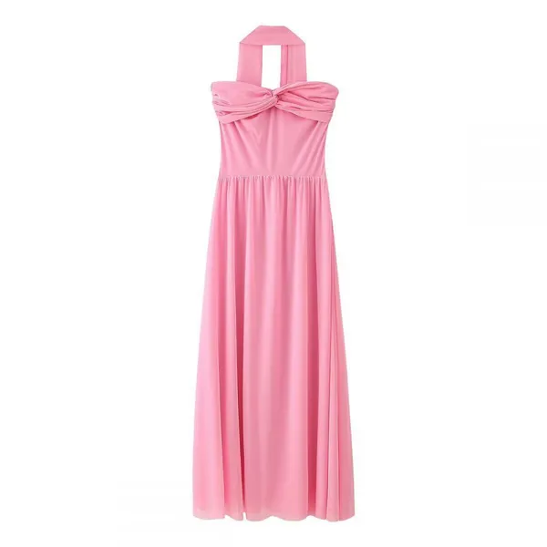 Summer New European and American Cross-border Foreign Trade Women's Clothing Sexy Pleated Solid Color Strapless With Scarf Long Skirt photo-4