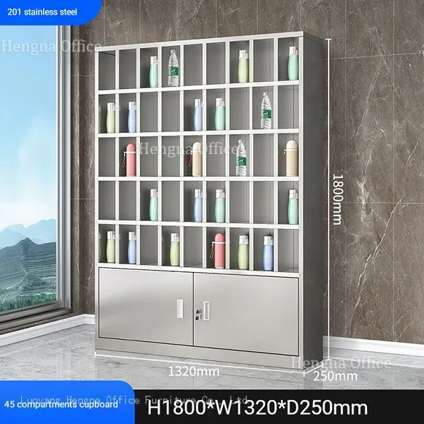 Office Cup Organizer With Doors and Labels | Stainless Steel 40 Cup Storage Rack | for Commercial Use