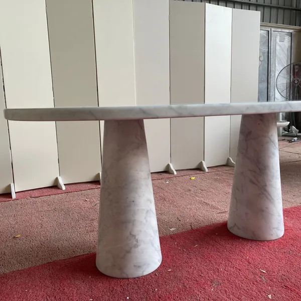Modern Luxury Fashionable Design Style Carrara White Marble Stone Dining Table for Villa Apartment Hotel Dininig Room Furniture photo-5