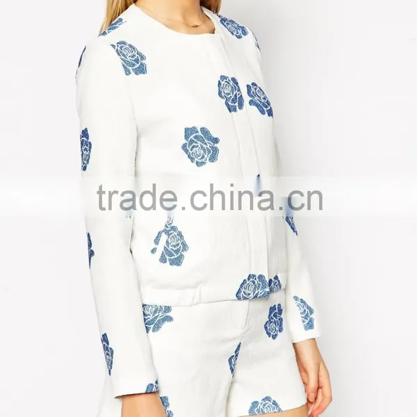 2015 Floral Pattern Cotton Woven Sexy Spring Woman Jacket photo-3