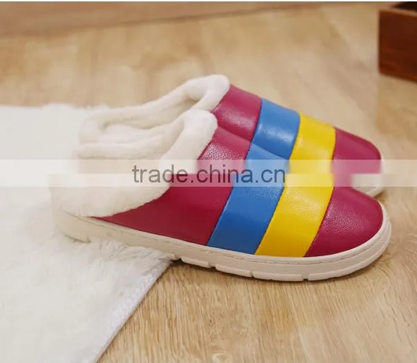 Wholesale PU Stripe Style Slipper ,warm Slipper Indoor Shoes