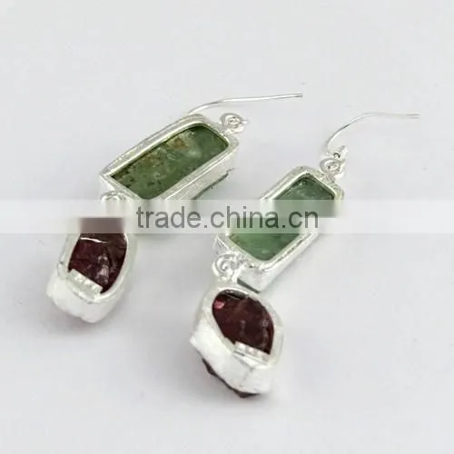 Paradise !! Rough Prehnite & Garnet 925 Sterling Silver Earring, 925 Stamped Silver Jewelry, Buy Silver Jewelry photo-6