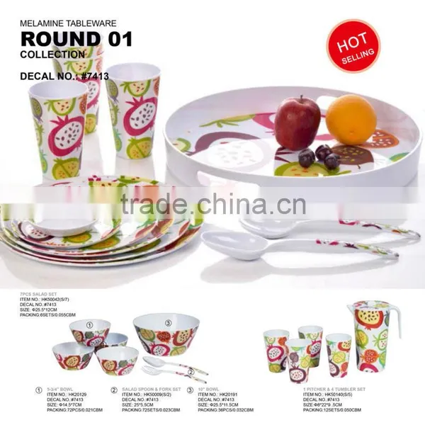 Blue Classic Designed Printed Color Cup Bowl Plate Jug Fastion Eco-friendly Bamboo Fiber Dinner Set photo-2