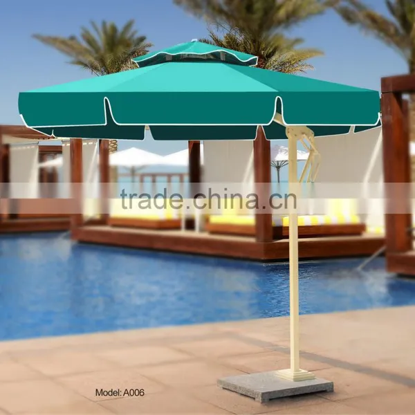 Large Windproof Green Round Square Side Standing Celi Baliness Outdoor Garden Patio Beach Parasol Umbrellas With Marble Base