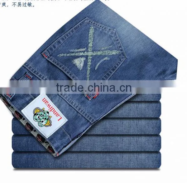 2014 Lastest Design Long Low Waisted Ripped Men Jean Wear Printed Washed Wholesale Popular Blue Men Jean Pants Trouser photo-4