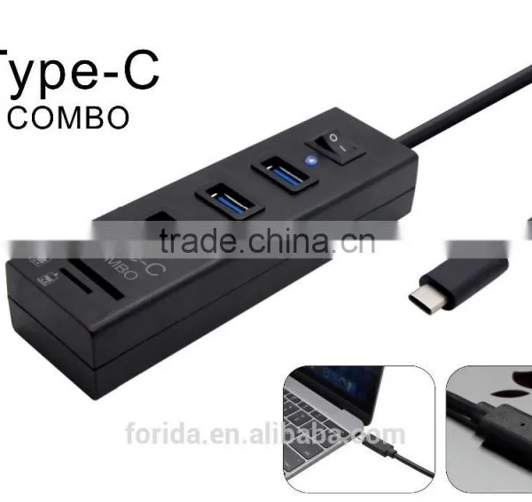 USB 3.1 Type-C (USB-C) Hub Combo 3 USB3.0 Port and High Speed SD TF MMC Card Reader With Power Switch photo-3