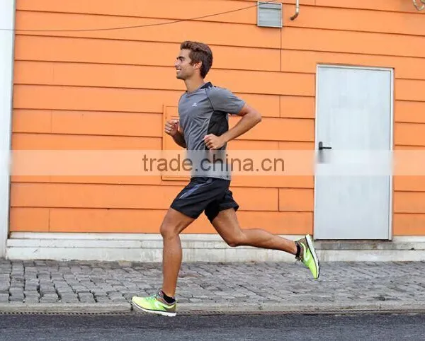 Mens Spring Autumn Short Sleeve Contrasted Running Shirt Grey Black photo-2