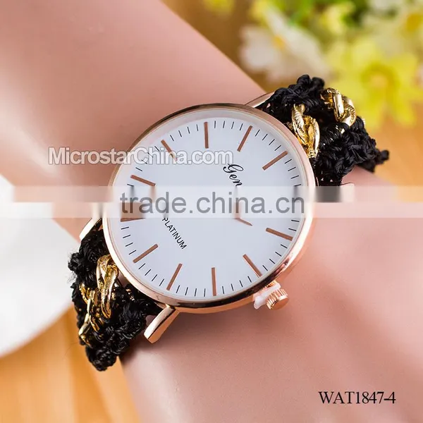 Women New Classic Geneva Ethnic Braided Analog Quartz Chain Bracelet Wrist Watch photo-4
