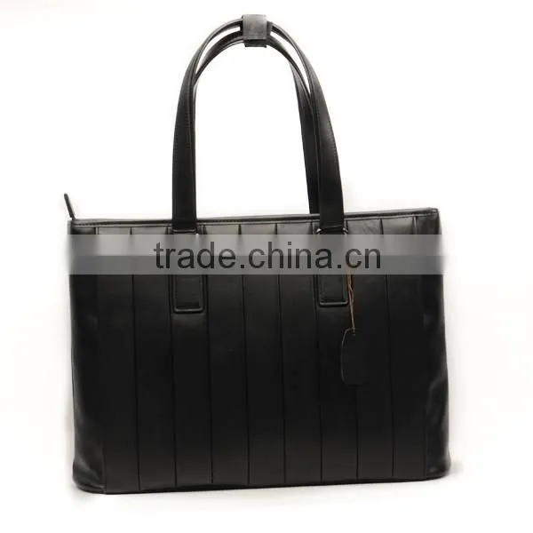 Black Genuine Leather Business Men's Office Laptop Leather Portfolio Tote Bag photo-3