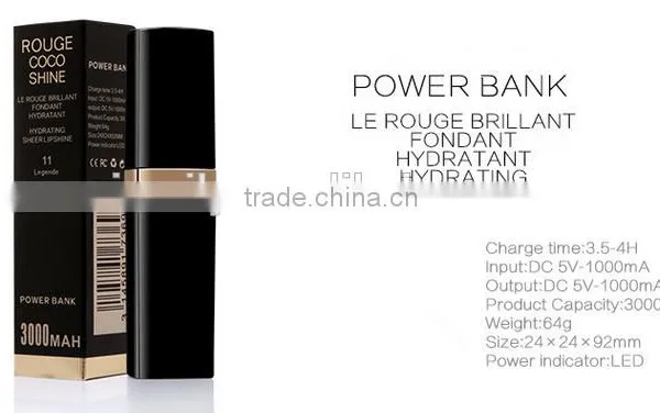 New Product Fashion Style Lipstick Tube 2600mah Power Bank