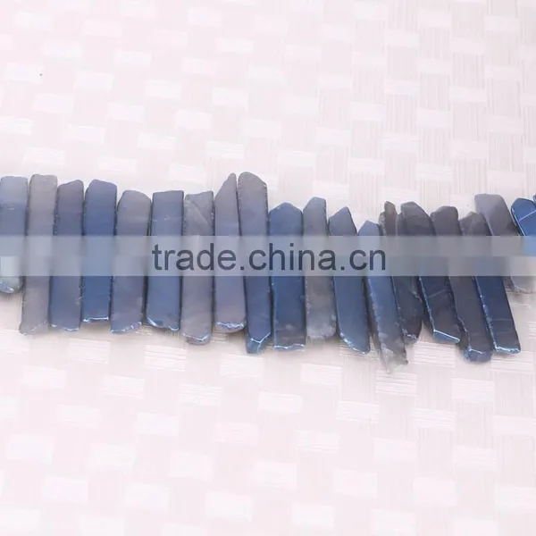 Titanium Blue Quartz Crystal Point Pendant Beads,Top Drilled Raw Quartz Tusk Shape Rock Crystal Pendant Beads photo-3