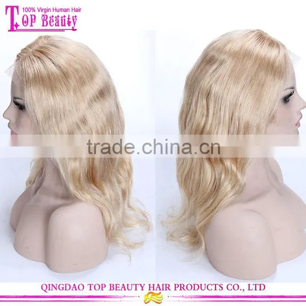 Wet and Wavy Cheap 16 Inches Thick Human Hair Lace Front Wig #22 Natural Straight Middle Part Lace Front Wig Blonde photo-4