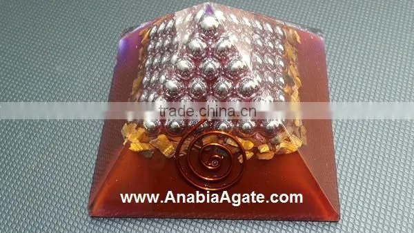 Red Colour Orgone Pyramid With Silver Pearl,s : Wholesale Orgone Pyramid photo-2