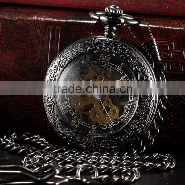 Vintage Transparent Mechanical Skeleton FOB Pendant Men Pocket Watch photo-6