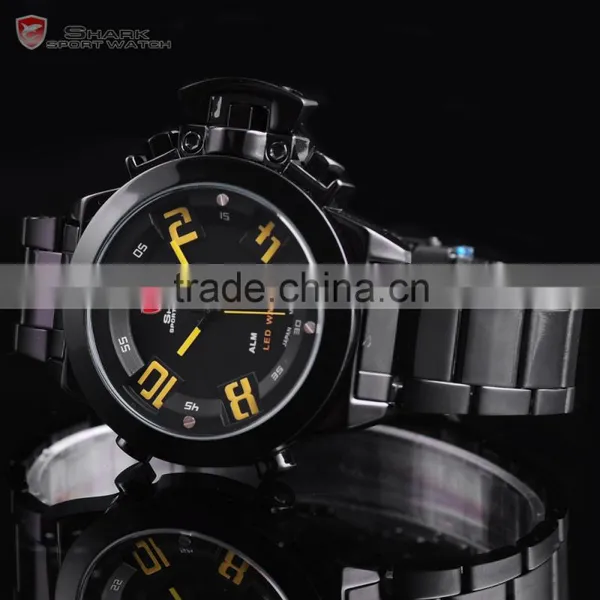 Shark Outdoor Analog Digital Steel Band Yellow Dial Mens Sports Quatrz Watch photo-3