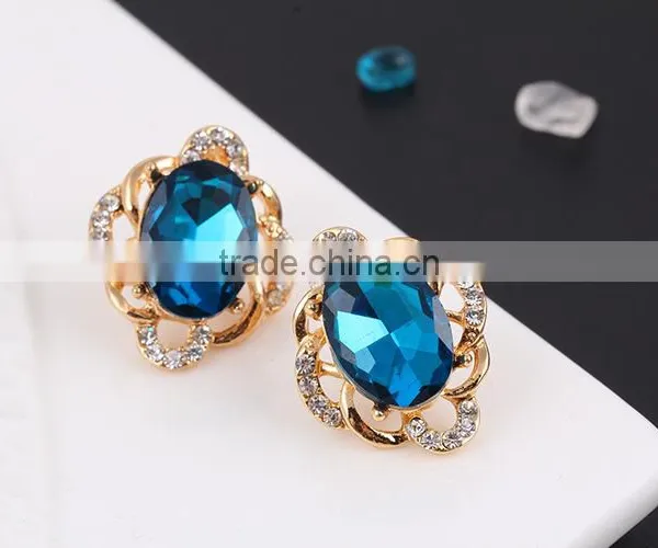 Online Shop Blue Zircon Stone Necklace Set Crystal Earring Jewelry Gold Plated photo-5