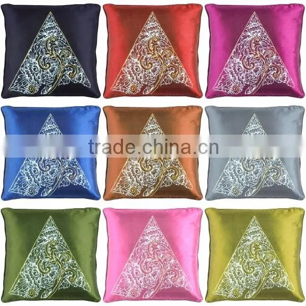 Pillow Case Cushion Covers Silk Art Fabric Painted TRIANGLE Painting THAILAND FLOWERS photo-4