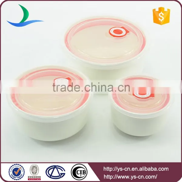 3pcs White Porcelain Ceramic Microwave Bowl Set With Lid photo-2