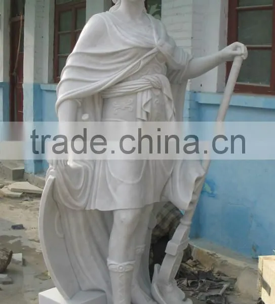 Hand Carved Life-size White Marble Knight Statue photo-4