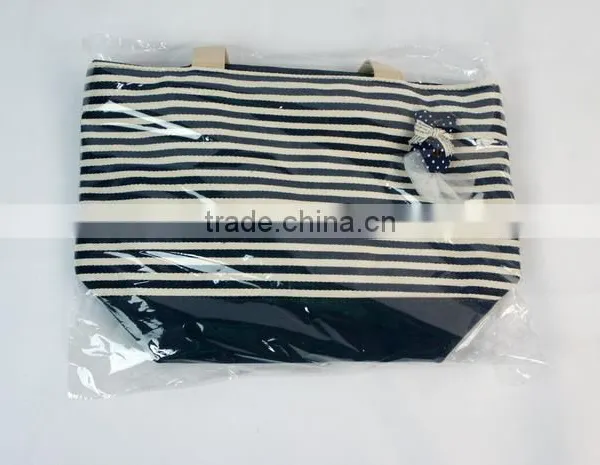 Fashion Stripe Canvas Bag Women Handbag (Blue White) photo-2