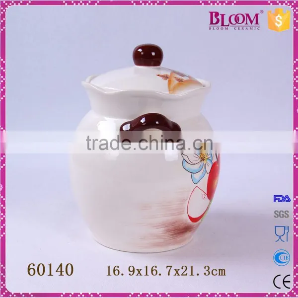 Decal Apple Desgin Ceramic Pot With Lid and Two Handle photo-4