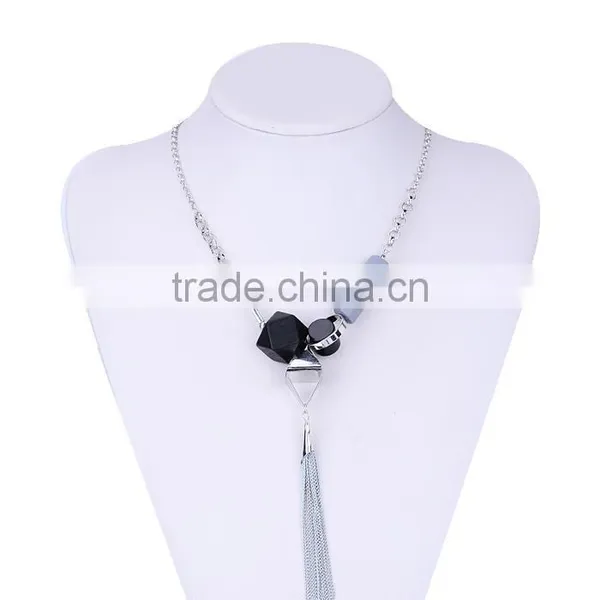 Assorted Geometric Beads Chain Necklace Long Chain Tassel Necklace photo-2