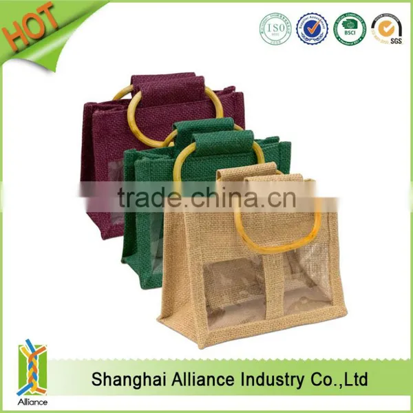 Clear Jute Bag With Window/small Jute Wine Bag With Cotton Material Handle photo-4