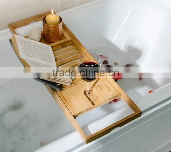 Bamboo Bathtub Caddy - Bathtub Tray - With Book Holder photo-5