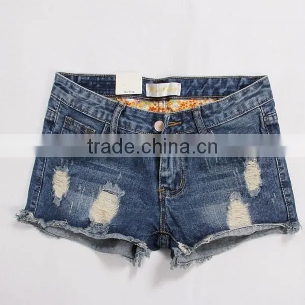 2014 New Skinny Sexy Frayed Ribbed Jeans Shorts Women photo-2