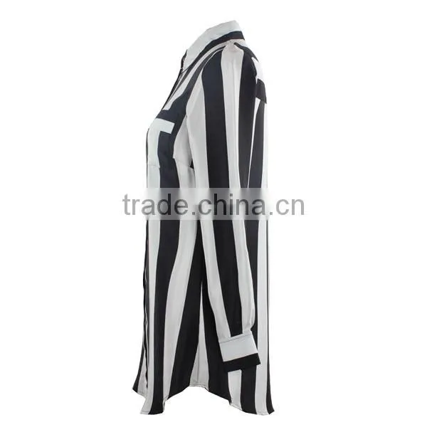 Women's Fashionable Direct Manufacturer Long Sleeves Office Striped Blouse White Black photo-6