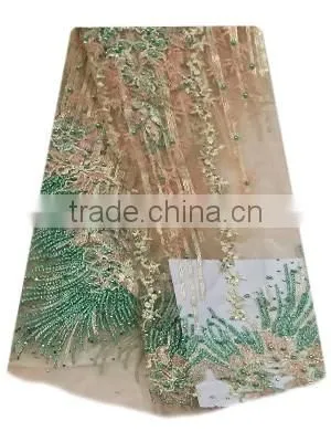 Shanghai Bestway Fashionable Shiny Textile Material Fabric French Lace Fabric Nice Tulle Lace With Sequins and Beads FL1395 photo-6