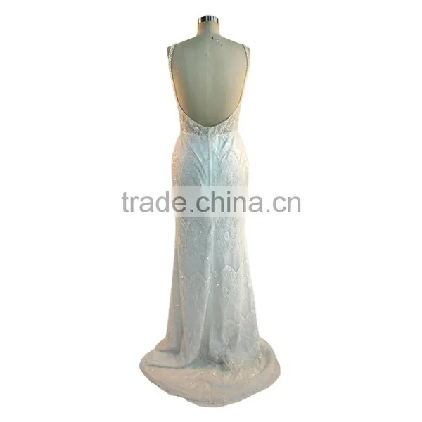 Spaghetti Strap Satin Wedding Dress Ivory Sheath/Column Dress photo-2