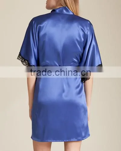 Wholesale New Design Plus Pajamas Satin Dress Blank Plain Short Custom Design Satin Nighty Robes Women photo-3