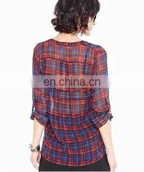 Top Grade Women Casual Blouse Designs/plaid Shirt photo-2