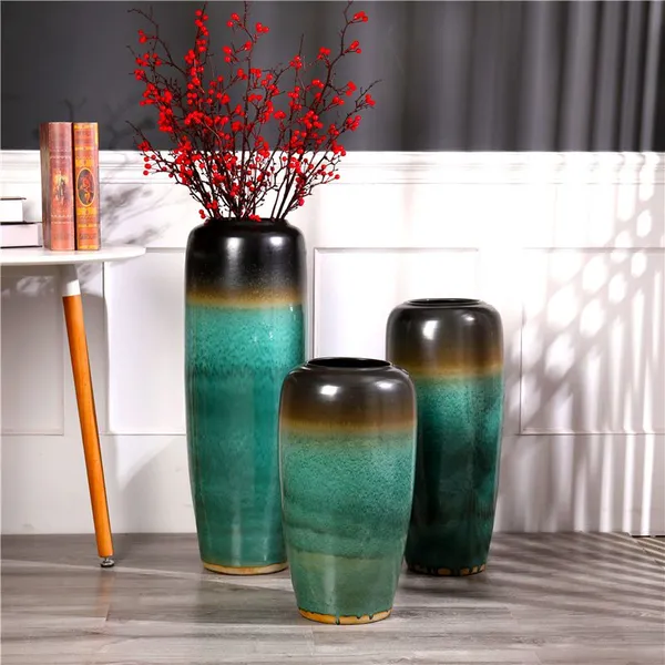 Chinese Countryside Hand Made Jingdezhen Large Green Ceramic Vase For Shopping Mall photo-3