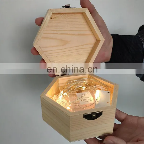 Lipstick Perfume Birthday Gift Box Small Size Hexagonal Wooden Boxes With Lock photo-3