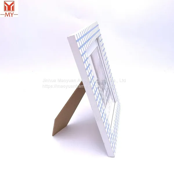 High Quality MDF Decorative Art Photo Frame Blue and White Mesh Rustic Picture Frame for Home Decor photo-3