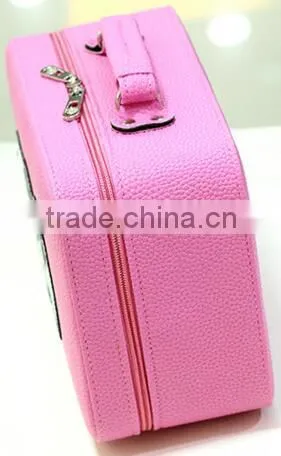 Pink Leather Girl Cosmetic Train Case,custom Leather Makeup Carrying Box,Beauty Vanity Artist Case photo-3