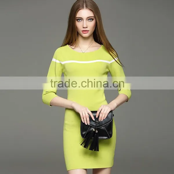 2017 Hot Summer New Knit Half Sleeve Stripe Dress With Slimming Looking photo-2