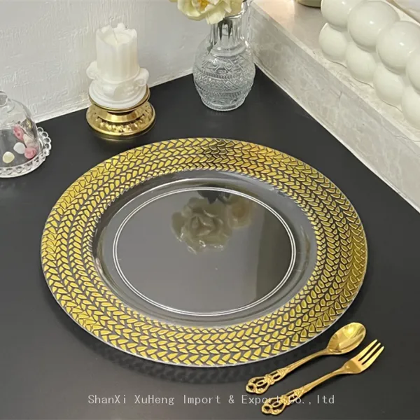 Gold Rimmed Transparent Clear Plastic Charger Plate For Wedding photo-4