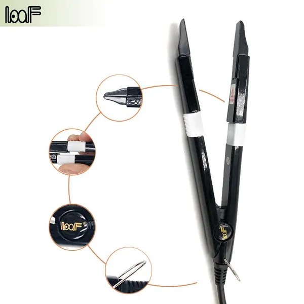LOOF Black Mini Adjustable Temp Keratin Hair Extension Iron Tools Multi-Function Hair Connector Sharp Flat Stainless Steel photo-2