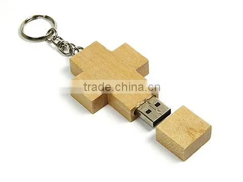 Customized Cross Shape Wooden Usb Hard Drive 16GB