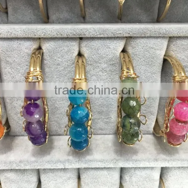 2016 New Arrival Gold Plated Drusy Agate Wire Bangle Many-sided Agate Beads Bangle photo-2