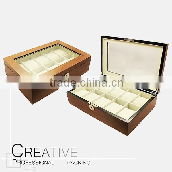 Custom Printing Lables 10 Slots Wood Watch Storage Boxes With Window