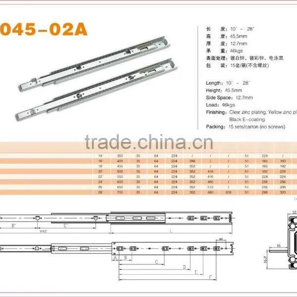 Bottom Mount Ball Bearing Drawer Slide Rail 1045-02A photo-2