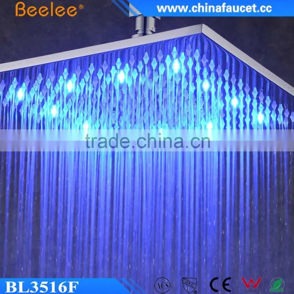 10'' 12'' 16'' Square Brass Wall Mounted Waterfall Shower Head LED Powered by Water Pressure photo-3