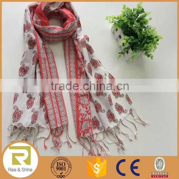 Wholesale 100% Cotton Floral Print Fringed Shawl Scarf