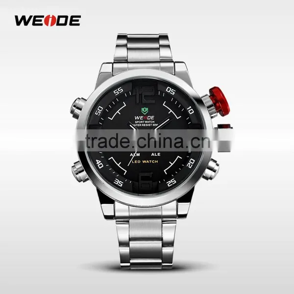 WEIDE Wrist Watches Japan Double Movement Quartz Digital Watch Stainless Steel Men Fashion Sports LED Watch